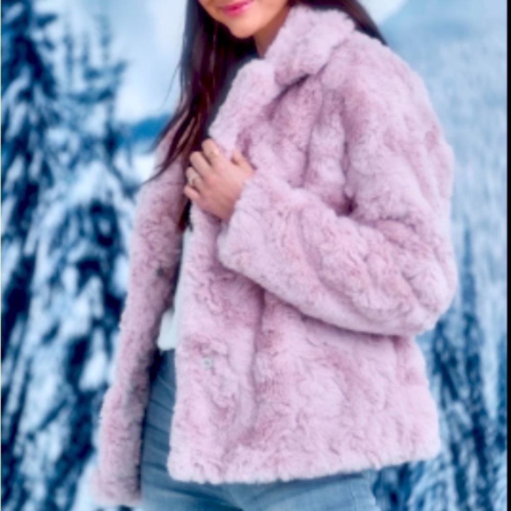 CRISSIE BUTTON FRONT FAUX FUR COAT- Light Pink- MEDIUM